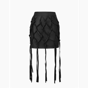 Micas faux leather braided fringe mini skirt Black Size Medium New with tag